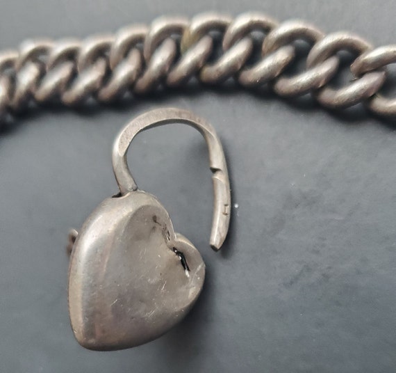 Vintage Sterling Silver Heart Lock and Key bracel… - image 4