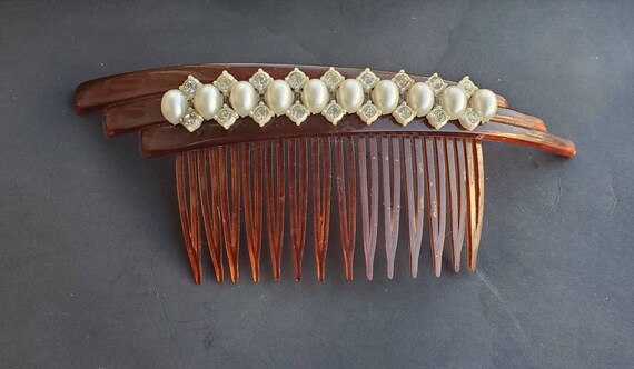 Vintage Hair comb Rhinestones, Pearls  Made in th… - image 2