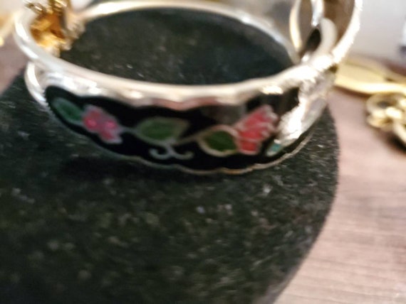 Vintage Enamel bracelet Hinged Flower - image 5