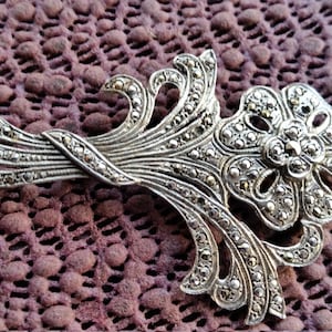 Vintage Marcasite brooch 1930-40s signed Sterling  art deco