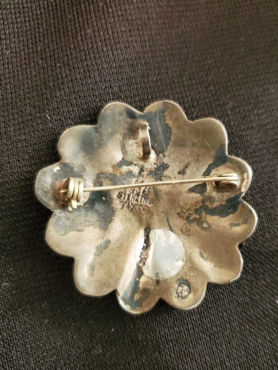 Vintage Early Mexico Sterling Flower Pendant Broo… - image 2