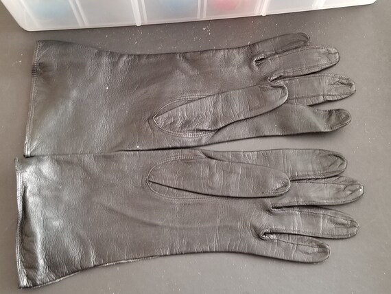 Vintage Leather Gloves size 7 black kid leather n… - image 5