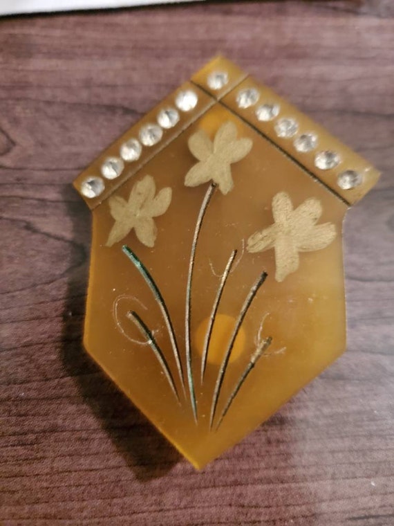 Vintage Art Deco Celluloid  Flower 1930s pin / Br… - image 1