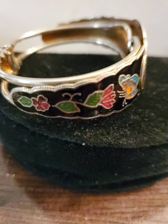 Vintage Enamel bracelet Hinged Flower - image 6