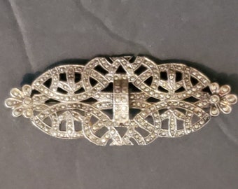 Vintage Marcasite brooch 1930-40s signed Sterling  art deco