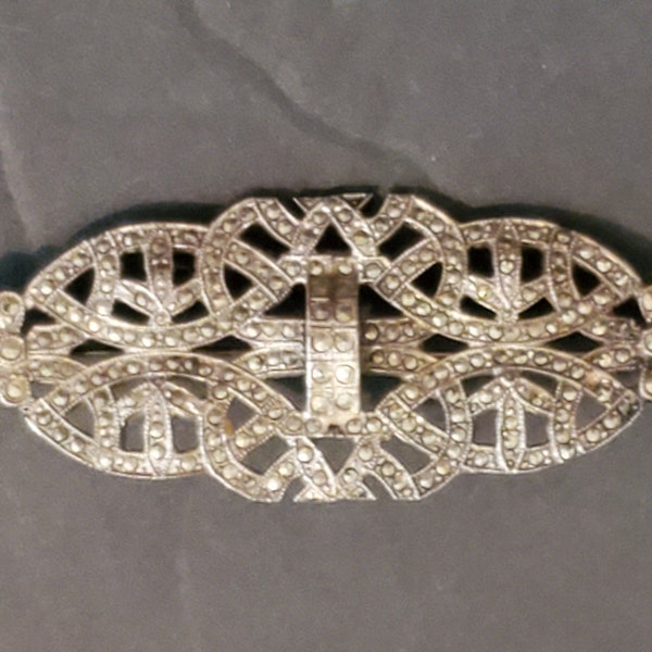 Vintage Marcasite brooch 1930-40s signed Sterling  art deco