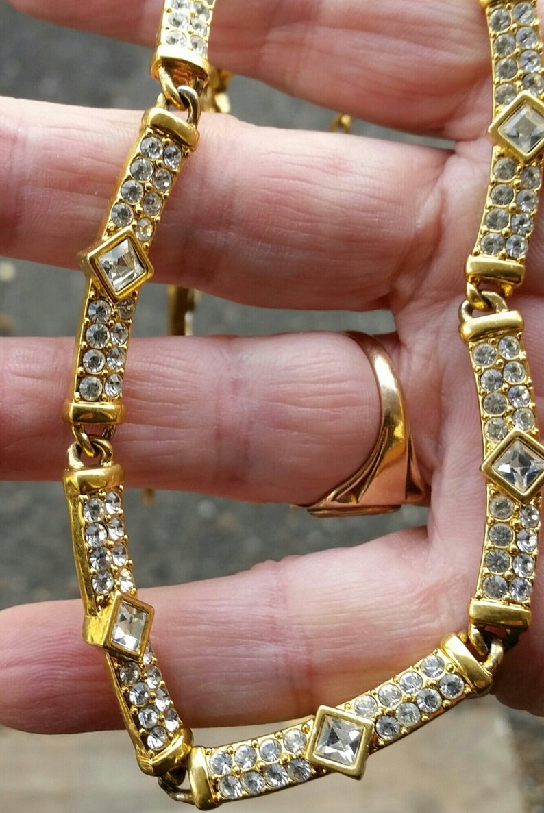 Vintage signed NAPER Necklace Gold tone rhinestones