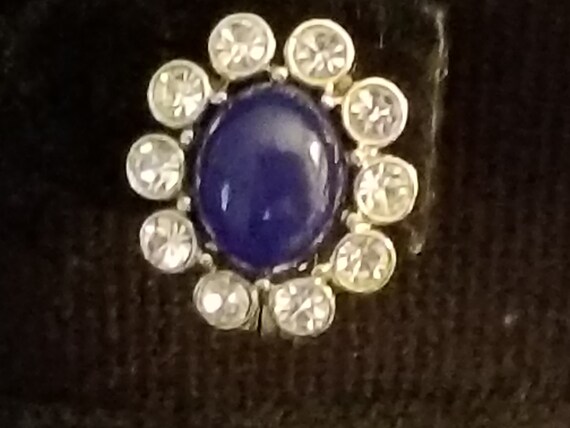 Vintage TEMPO Silvertone blue stones pierced earr… - image 2