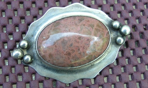 Antique 1920s Agate Sterling Brooch  pin Art Nouv… - image 3