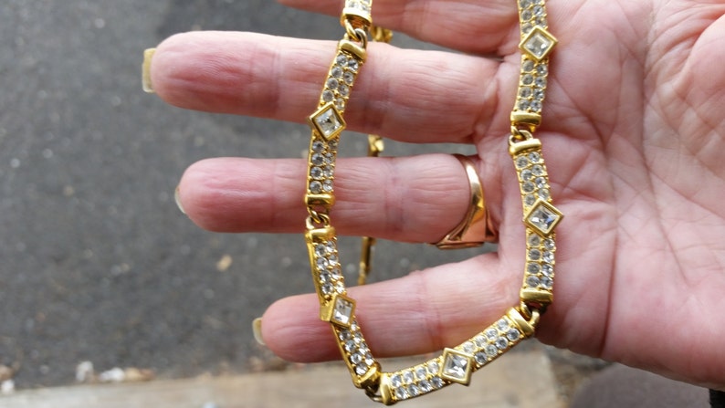 Vintage signed NAPER Necklace Gold tone rhinestones