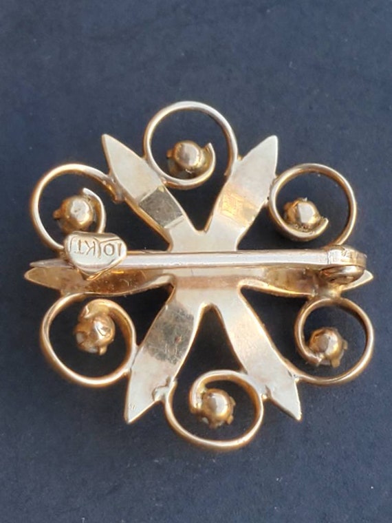 ANTIQUE 10k Gold, Pearls Brooch stamped 10kt. - image 6
