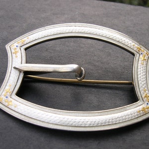 Antique 1910s Sterling Brooch Enamel Belt Buckle  pin Art Nouveau