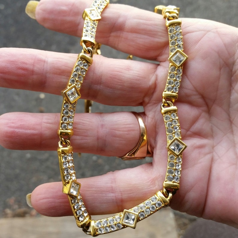 Vintage signed NAPER Necklace Gold tone rhinestones