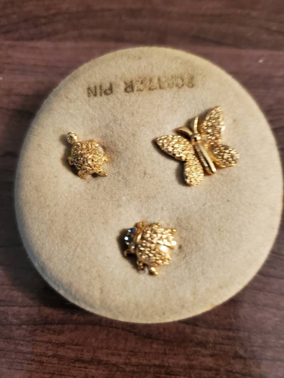 vintage Butterfly, Turtle, Lady bug pins gold plat