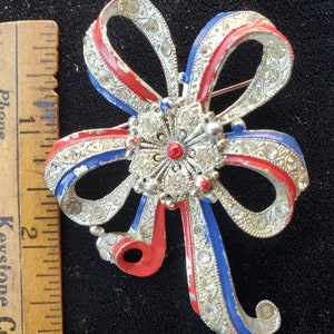 Vintage Silver Plated & Red, White and Blue Enamel Brooch /  pin