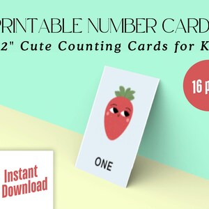 Flashcards imprimables de comptage pour enfants (paquet de 16) | Fruits et légumes numéros 1-16 | Activité éducative d'apprentissage préscolaire | Cartes numériques