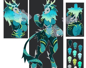 Neon Wendigo Adopt | Furry Skull OC | Fantasy Anthro Character