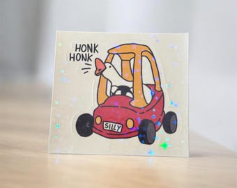 Holographic Silly Goose Sticker, Glitter Bird Decal, Waterproof Vinyl (3/2.36 inch)