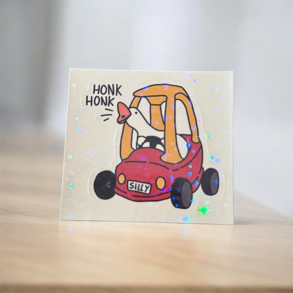 Holographic Silly Goose Sticker, Glitter Bird Decal, Waterproof Vinyl (3/2.36 inch)