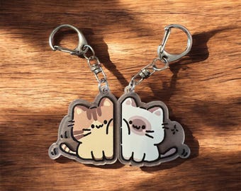 Interlocking Cat Bestie Keychains, Kawaii Kitten Acrylic Charms