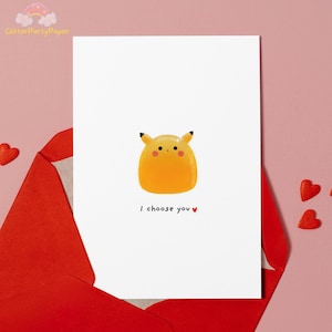 Tarjeta de San Valentín para imprimir con temática de videojuegos: Pikachu, te elijo a ti, Pokémon para San Valentín, regalo de San Valentín para novio, tarjeta de aniversario de Pokémon