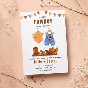 Editable A Little Cowboy Baby Shower Invitation set, Wild West Baby Shower Invite pack, wild west western Baby Shower Invitation, Rodeo Baby
