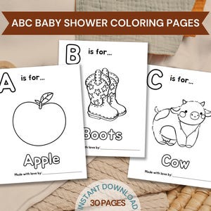 Baby Shower ABC Book, Baby First ABC Book, Cowgirl Baby Shower, ABC Coloring Book, Custom Coloring Book, 30 pages, Instant Download