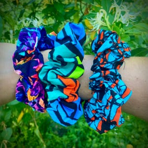 African Kitenge Scrunchies Set: Handmade Cotton Hair Ties