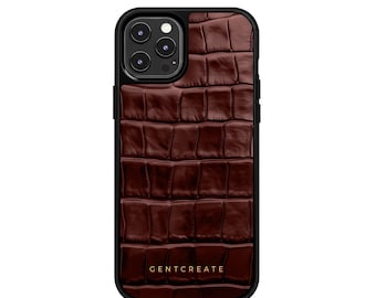 Handmade Calfskin Leather iPhone 16 Pro Case: Crocodile Rubber Edge