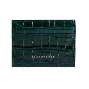 Green Crocodile Embossed Leather Cardholder: Slim RFID Wallet