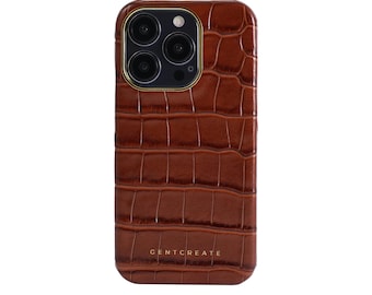 Brown Crocodile Embossed Leather iPhone Case: MagSafe Compatible