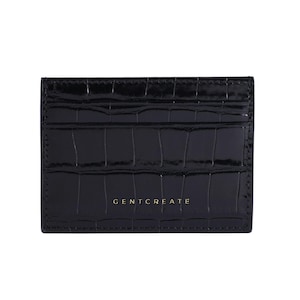 Handmade Black Croco Embossed Calfskin Leather Cardholder: Slim RFID Wallet
