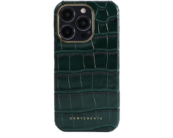 MagSafe Croco Embossed Leather iPhone Case: Green & Gold