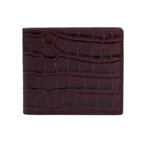 Cartera de lujo Old Money burdeos para hombre, hecha a mano en piel de becerro con estampado de cocodrilo.