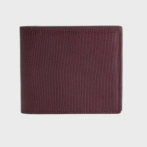 Burgundy Lizard Print Leather Bifold Wallet
