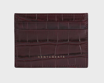Tarjetero de piel de becerro repujada con cocodrilo, hecho a mano con materiales de primera calidad / Cartera minimalista delgada con protección RFID / Idea de regalo de lujo / 4 ranuras para tarjetas