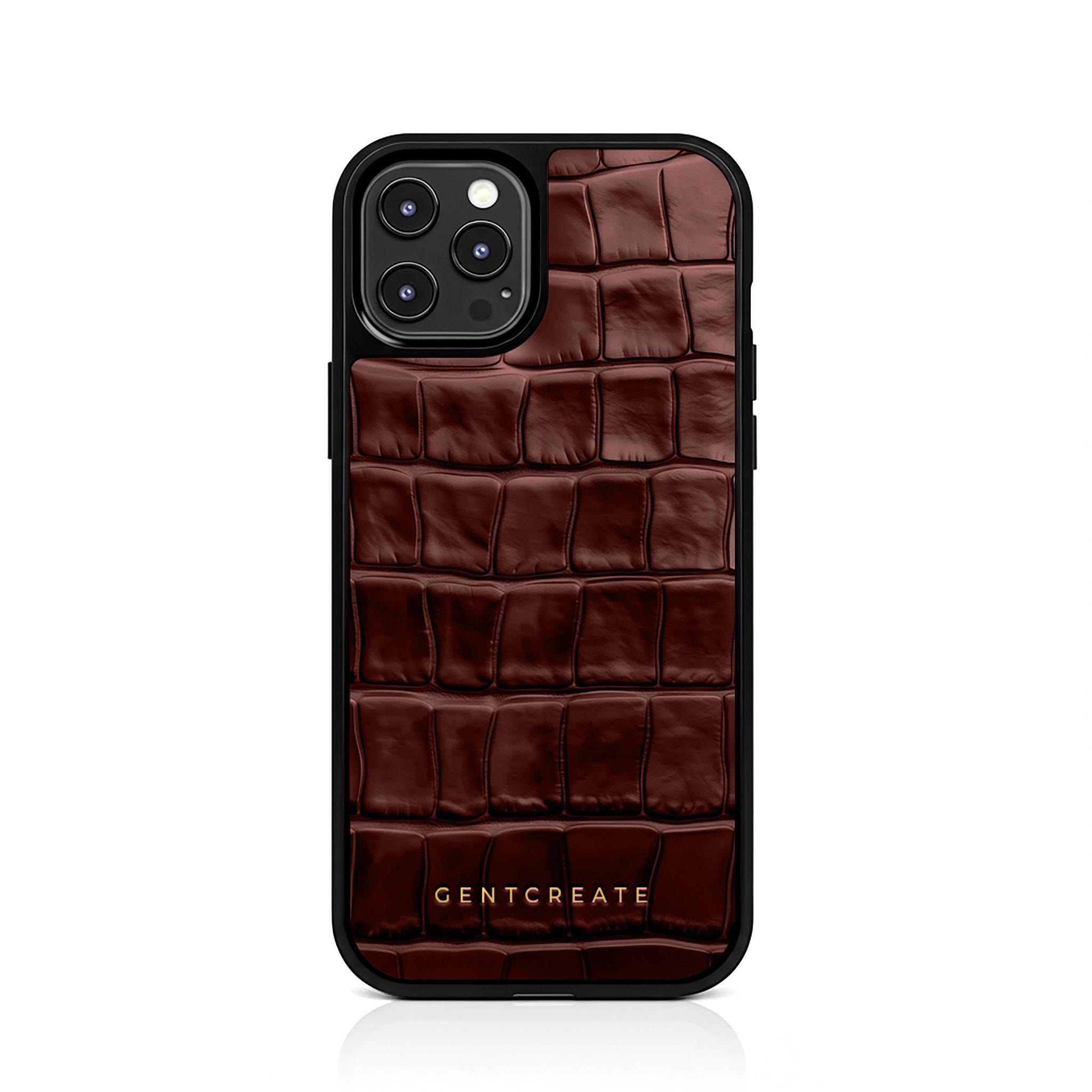 Burgundy Croco Leather iPhone Case: Handmade Calfskin