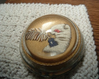 Vintage Glass Paperweight Showing Fabric Design