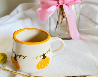 Ceramic Pumpkin Cup/ Handmade Pottery Halloween Mug/ Autumn Vibe Ceramic Mug/ Fall Stoneware/ Halloween Pumkning Ceramic Cup