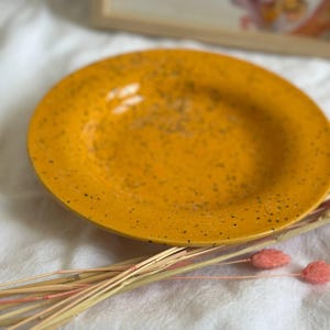 Yellow Stoneware Plate / Handmade Pottery Ceramic Plate / Rustic Stoneware Dinnerware / Cottagecore Table Decor
