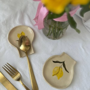 Ceramic Spoon Rest Set of 2/ Handmade Pottery Lemon Spoon Rests/ Citrus Ceramic Spoon Holders