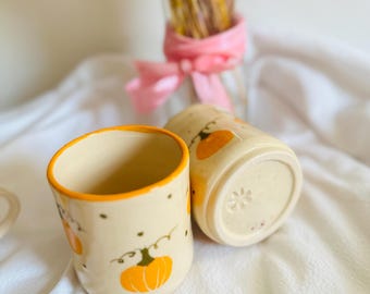 Ceramic Pumpkin Cup/ Handmade Pottery Fall Tumbler/ Rustic Autumn Ceramic Glass/ Stoneware Pumpkin Mug/ Autumn Style Ceramics