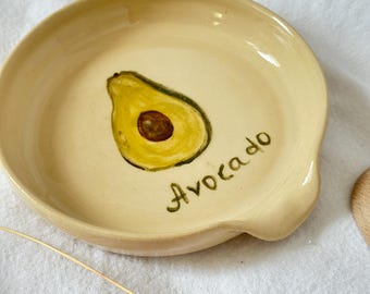Ceramic Spoon Rest / Handmade Pottery Avocado Spoon Holder / Large Ceramic Spoon Rest for Kitchen