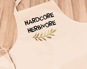 Hardcore Herbivore - Funny Apron Gift - uni student - vegan - vegetarian cooking - meat free kitchen - kind to animals