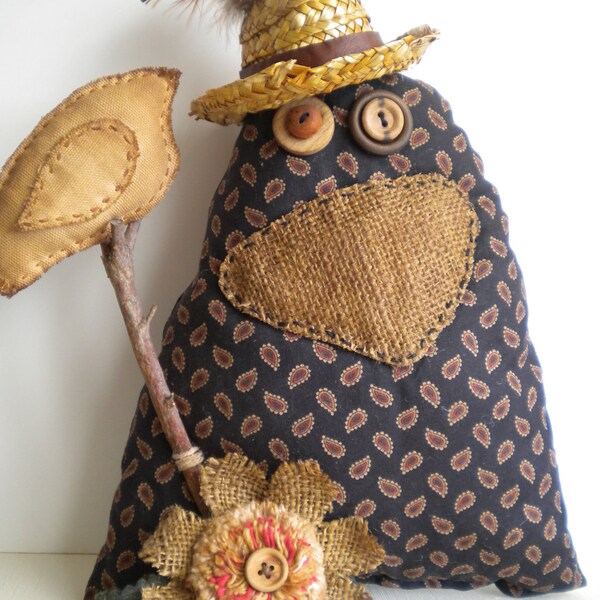 CROW - Primitive Bird - Art Doll - Quirky - Soft Sculpture - FolkArt Animal - OOAK - Black Bird - It's Five O'clock Somewhere -       T-BONE