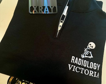 Veste zippée sur un quart de cercle brodée pour radiologie | Cadeaux Rad Tech| Sweat-shirt à rayons X| Technologie IRM| Technologie CT