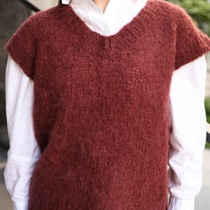 Alpaca V-Neck Vest Wool Blend Handknitted Layering Warm Knit Womens Wool Vest Top Elegant Mustard Unique Sweater Woman Clothes Gift for Her