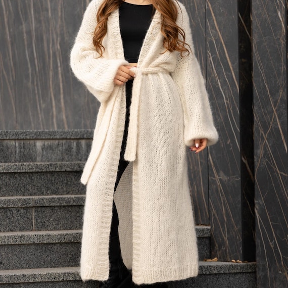 Handmade Alpaca Long Cardigan: Oversized Cozy Luxury Knitwear for Women