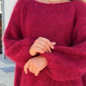 Red Sweater Soft Fall Wool Pullover Fluffy Mohair Pullover Oversized Knitwear Girlfriend Gift Jumper Cozy Sweater Gift Handmade Knitting