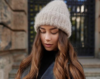 Handmade Alpaca Wool Hat: Warm Knitted Beanie & Winter Gift for Girlfriend
